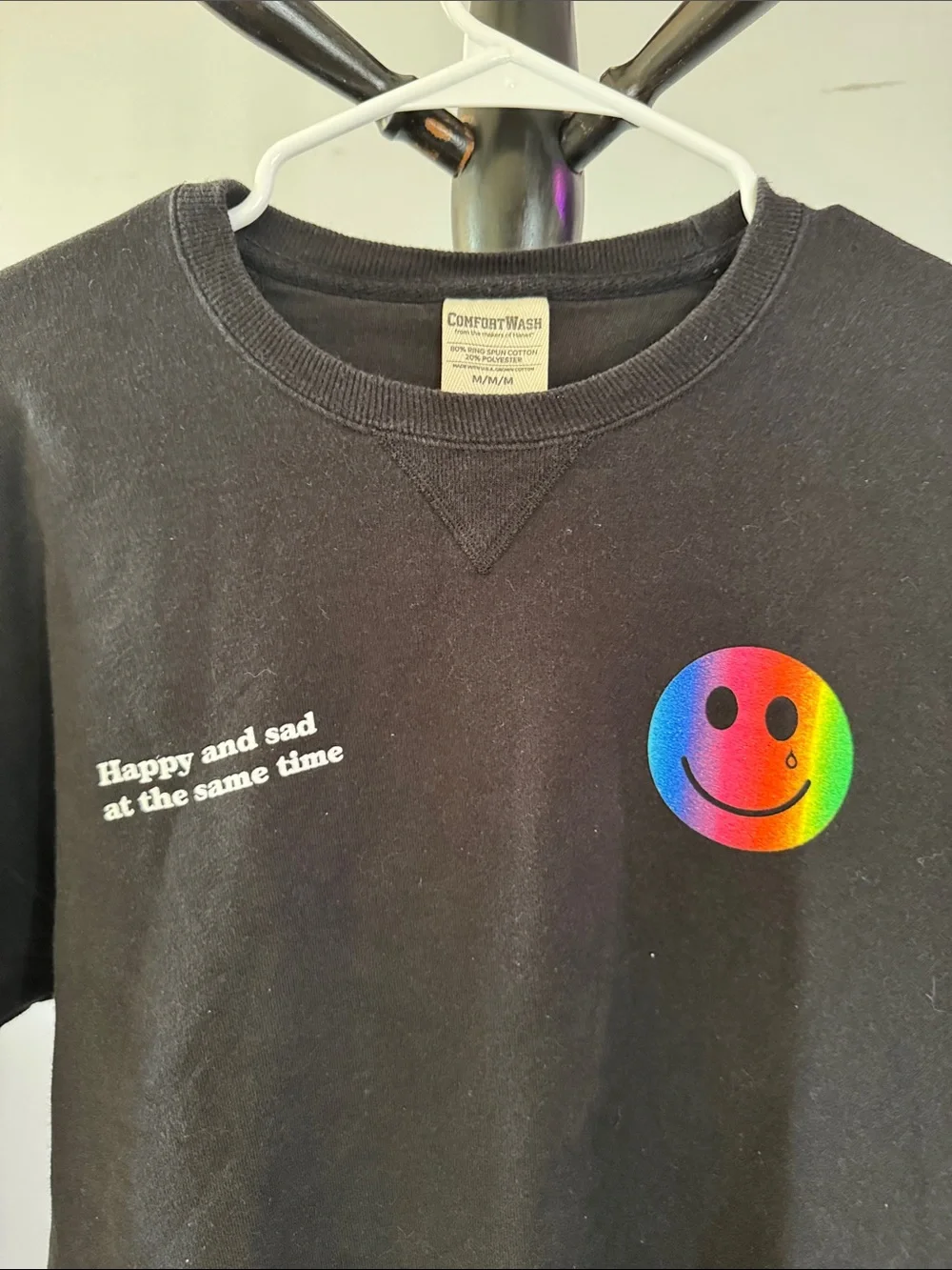 Men's Black Crewneck Sweatshirt with Rainbow Smile Graphic
